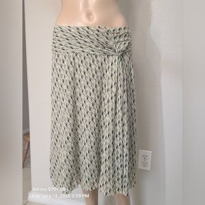 Kenneth Cole Reaction Geometric Print Midi Skirt – Stretch Waist, Side Knot Deta